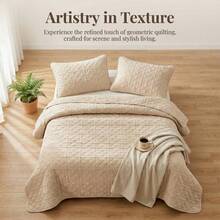 3pcs Quilted Bed Cover Set, Soft & Skin-Friendly Quilted Bed Skirt, Minimalist Air Conditioning Quilt, Summer Quilt, Minimalist Anti-Slip Thickened Bed Skirt, Home/Dorm Bedding, Machine Washable Bed Sheet, All Season Thick Bed Skirt With Pillowcase, Bedroom Decor Quilted Blanket - Apricot - View 9