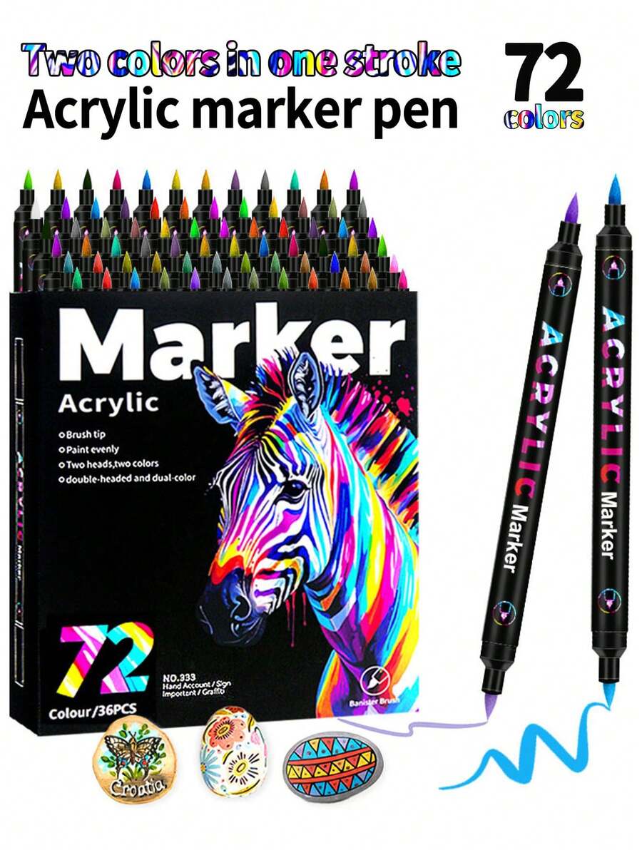 1支双头双色马克笔,丙烯马克笔,适用于玻璃绘画、分层色彩绘画,适合艺术学生使用 - 雙頭.雙色馬克筆 - 查看 1