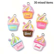 10/20/30pcs Cute Resin Ice Cream Pendant Charms - Adorable Dessert Decor Suitable For Jewelry Making, Bracelets, Necklaces, Keychains, And Hair Accessories - Random Color Assorted Resin Ice Cream Cones And Spoons - Multicolor - View 13