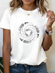 Camiseta branca de manga curta, oversized e folgada, com estampa de texto em movimento giratório ENDLESS Vertigo, estilo gótico minimalista, streetwear vintage Y2K. Tamanhos P a 3XG. Ideal para aniversários, Dia das Mães e Dia dos Pais. Disponível localmente. - Branco - Ver 4