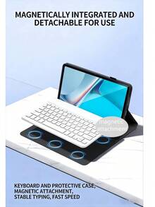 Book-Style Tablet Protective Case With Kickstand Function Keyboard Cover, Ultra-Thin Bluetooth Keyboard + Leather Tablet Protective Case, Anti-Fall/Shock/Dust/Fingerprint, Compatible With Samsung Galaxy Tab Series, MatePad Series, Honor Pad Series, Pad Series, Pad Series, Tab Series, Xiaoxin Tab Series, IdeaTab Series - Pure Black - View 3