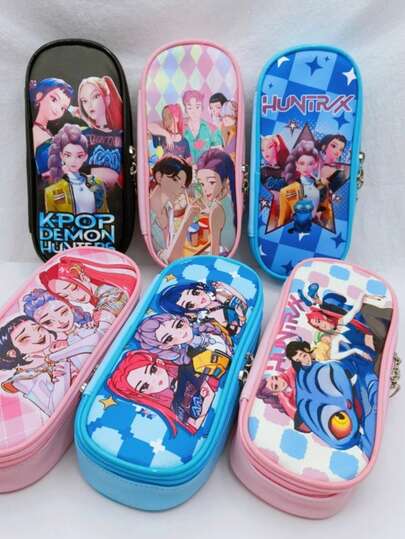 女士双拉链PU铅笔盒，大容量铅笔袋，适合中学生，布艺铅笔盒，收纳铅笔袋