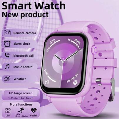 1.83英寸高清智能手表，260mAh电池，多种运动模式，无线通话，音乐控制，相机遥控，天气预报，消息通知