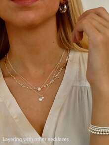 1pc 14k Gold Plated & Silver Fashion Minimalist Women's Beach Necklace With Shell & Pearl, Suitable For Women/Girls Daily Wear And Gift - 金色 - 查看 5