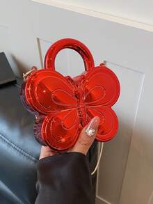 Women's Fashionable Solid Color Acrylic Butterfly Mini Bag, Lipstick Pouch, Chain Shoulder Crossbody Bag - Red - View 11