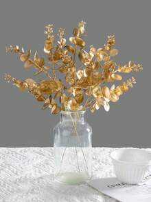 2pcs Artificial Golden Glitter Eucalyptus Leaves, Plastic Reeds Shrub, Suitable For Indoor/Outdoor Party Wedding Tabletop DIY Decor - Gold - View 6