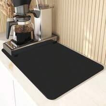 1 pieza Almohadilla para café, adecuada para encimera de cocina, barra de café, cafetera, máquina de espresso, se puede usar como tapete de secado de platos. Tapete de secado de platos con diseño de café, accesorio de cocina. - Negro - Ver 2