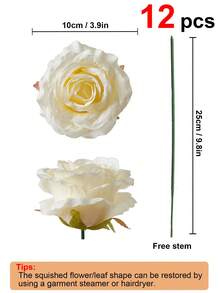 6 bông hoa hồng giả bằng lụa, kích thước 3,9 inch, bó hoa hồng giả, thích hợp cho đám cưới, vòng hoa, vật trang trí bàn tiệc, tiệc tùng, trang trí nhà cửa và nhà bếp. - màu vàng nhạt - Xem 9