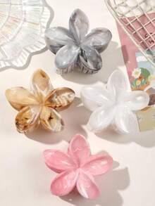 4个ABS材质粉灰渐变大理石纹花朵发爪夹，波西米亚风沙滩发饰，优雅发夹，冬季发饰 - 彩色 - 查看 4