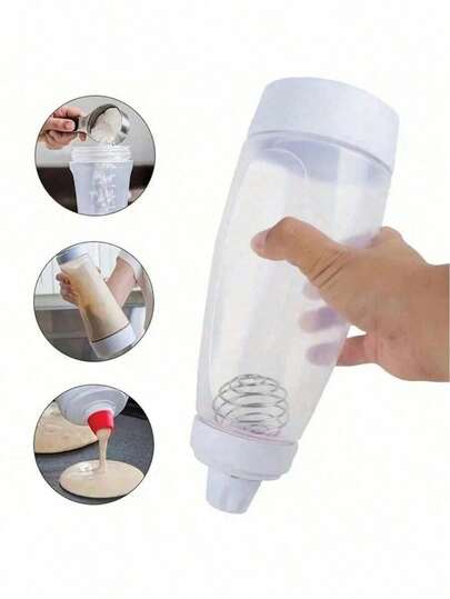 1 bình trộn bột quay tay 1000ml - Trang bị bi trộn, dụng cụ rót bột bánh kếp và que khuấy - Lý tưởng cho bánh cupcake, bánh waffle, bánh ngọt và mọi loại bánh nướng - Bình trộn bột dễ bóp giúp đo lường chính xác và trộn đều, dụng cụ nhà bếp đa chức năng.