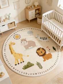 1pc Round Animal Party Playmat, Baby Room Decor Rug, Decorative Mat, Kids Play Mat, Decorative Carpet, Bedroom Decor, Small Rug, Carpet, Home Decor, Outdoor Rug, Washable Carpet - Multicolor - View 3