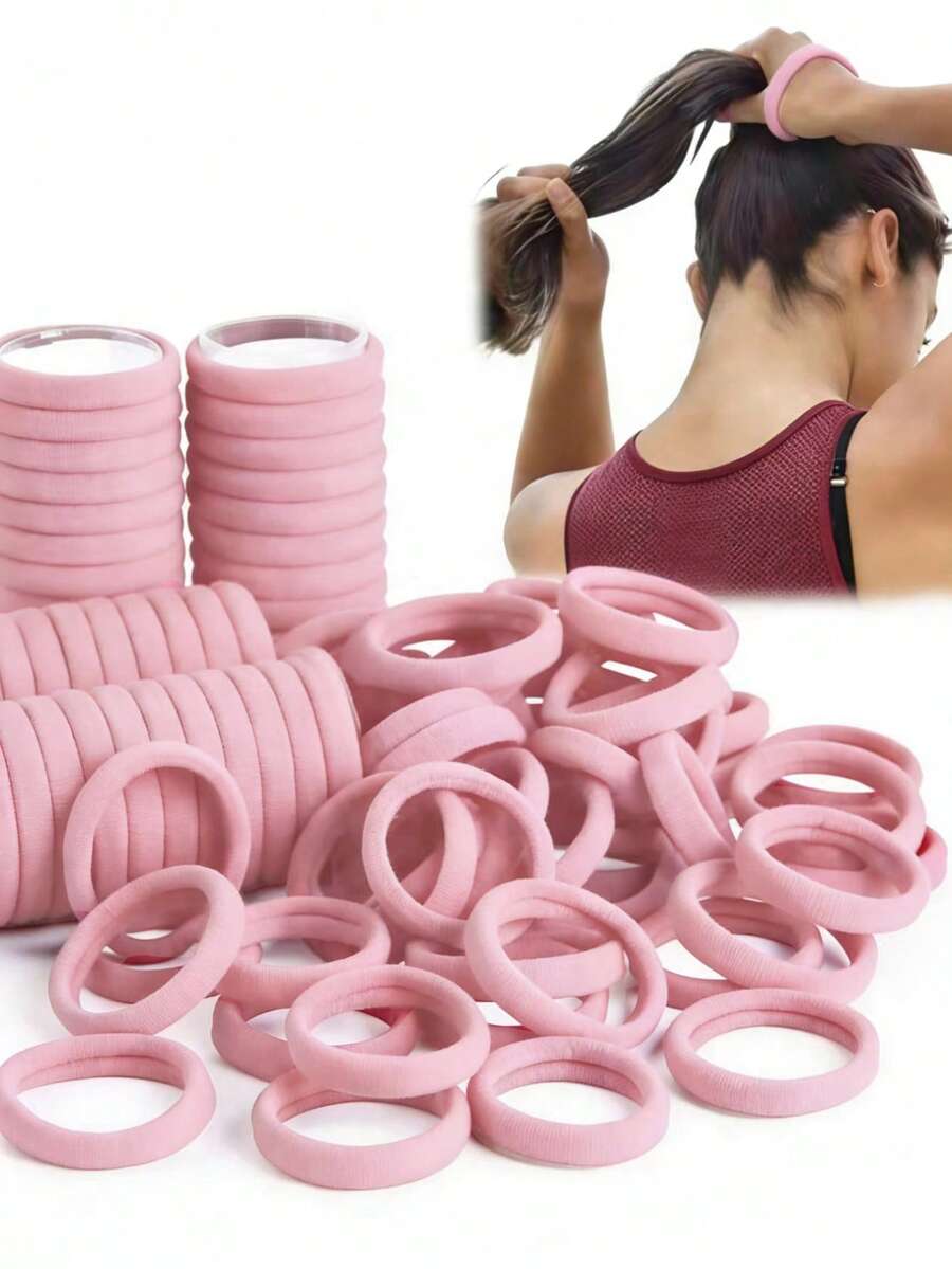 120pcs/Set Women's Minimalist Cute Elastic Hair Ties, 4cm/1.57in Pale Pink, Suitable For Daily Decoration, Ponytail, Sports, Commute, Hygiene Use Hair Rubber Bands Hair Elastics Scrunchies Hair Rope Elastic Hair Tie,Festival,Party - Baby Pink - View 1