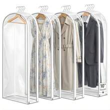 Bolsas transparentes de 65 pulgadas paquete de 4 bolsas de ropa colgantes para almacenamiento en el clóset PVC duradero con tirador de cierre individual cubierta de ropa transparente para trajes - Blanco - Ver 1