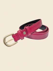 1pc Gold Buckle Women's Classic Versatile Belt, Stylish And Energetic Accessory For Dresses And Jeans - Burgundy - View 1