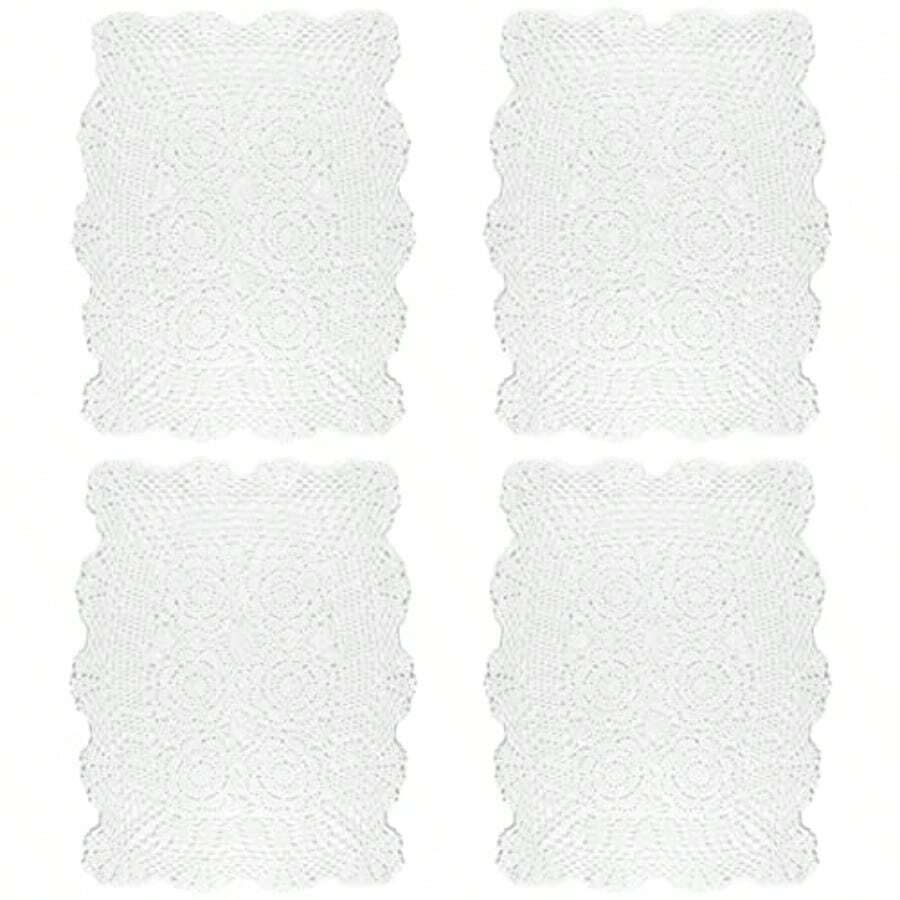 kilofly Handmade Crochet Cotton Lace Table Placemats Doilies Value Pack [Set of 4] White - Blanco - Ver 1