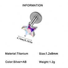 1PC ASTM F136 Titanium Star CZ Cartilage Earring 16G Dainty Star Flat Back Internal Threaded Stud Tragus Conch Helix Nose Labret Piercing Implant Bodyjewelry Shiny Decoration - 1 Titanium Star Lip Stud - View 9