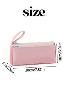 Customized Embroidered, Personalized Text, Color Block Large Capacity Pencil Case, High-Quality, Portable, Back To School Essential, Gift For Friends And Classmates - Multicolor - View 4