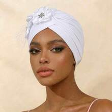 Awegeo Sombrero turbante de mujer con decoración de flor de satén, envoltura suave y elástica para la cabeza para uso diario, verano, playa - pañuelo para la cabeza - Ver 15