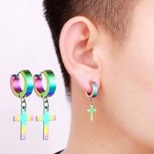 5 đôi khuyên tai vòng bằng thép không gỉ với mặt dây chuyền hình thánh giá, khuyên tai vòng nhỏ 12mm, khuyên tai tròn tối giản cổ điển, bộ khuyên tai, bộ khuyên tai bằng thép không gỉ. - Nhiều màu - Xem 3