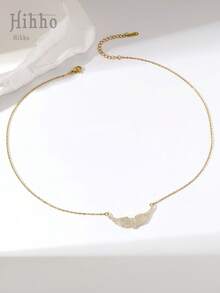 Hihho 1pc Luxury Women's Pendant Necklace With Zirconia Gems Inlaid Angel Wing & Hollow Water Drop Design, Jewelry Gift - 黃金 - 查看 11