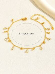 1 chiếc vòng chân kiểu Bohemian phong cách nghỉ mát biển, mặt dây chuyền hình giọt nước đính đá Zirconia, thích hợp đeo hàng ngày/trong kỳ nghỉ hè/hẹn hò. - Vàng - Xem 6