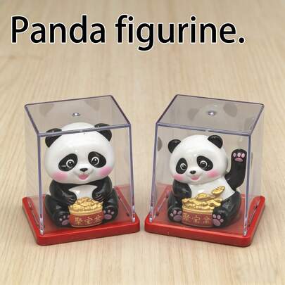Figur Mini Panda - Panda Mengangguk untuk Kekayaan, Panda Melambaikan Tangan - Dengan Penutup Debu