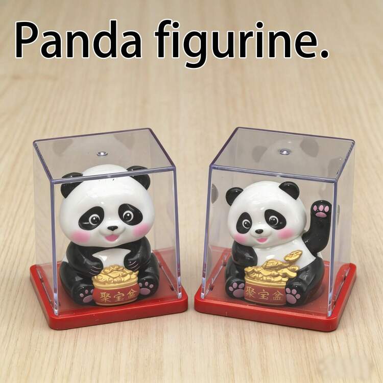 Panda Mini Figurine - Nodding Panda For Wealth, Waving Panda - With Dust Cover - Panda Lucky Charm - View 1