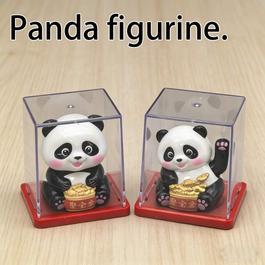 Figur Mini Panda - Panda Mengangguk untuk Kekayaan, Panda Melambaikan Tangan - Dengan Penutup Debu - Jimat Keberuntungan Panda - View 1