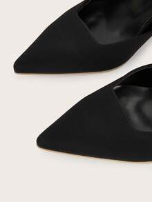 Women's Pointed Toe Kitten Heel Slip-On Sandals - Black - View 4