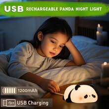 Soft Cute Panda Night Light, Tap To Light Up, Warm Tone And 7 Color Modes, Soft Silicone USB Rechargeable Panda Desk Lamp, 30-Minute Timer Auto Shut-Off, Creative Animal Night Light For Kids Room, Cool Gift For Boys And Girls, Birthday And Christmas Gift - White - View 5
