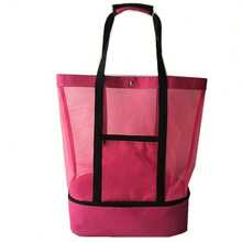 Summer Beach Mesh Tote Bag With Cooler Compartment – Large Picnic Pool Travel Bag - A - View 6