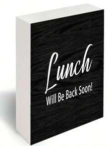 1PC Rustic Wooden Lunch Sign Lunch's Coming Soon! - 5x5 Inch White Cursive Letter Box For Home Office Desktop, Desk Decoration, Farmhouse Kitchen Sign - Gift For Colleagues, Friends, And Family (Black And Whit.Jpg - White - View 1