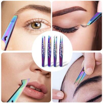 4pcs/Set High Precision Stainless Steel Hollow Tower Tweezers, 96pcs Eyebrow Grooming Kit, Eyebrow Tweezers, Hair Removal Tweezers, Ideal Gift For Thanksgiving, Valentine's Day And Christmas