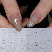 1/2 Tờ Hình Dán Móng Tay 5D Đường Viền Vàng & Bạc, Hình Dán Nghệ Thuật Móng Tay Đường Vạch Cong Kiểu Pháp Tự Dính, Phụ Kiện Trang Trí Móng Tay Pha Lê Lấp Lánh - Nhiều màu - Xem 1