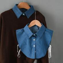 1 buah Kemeja Kasual Denim Wanita dengan Kerah yang Dapat Dilepas, Kerah Tegak, Kerah Berumbai, Aksesori Kemeja dengan Kerah yang Dapat Dilepas - Kerah palsu denim - View 2