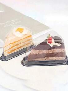 1/20/50pcs/Set Triangle Cake Box With Spoon, 6-Inch And 8-Inch Transparent Layered Cake Portable Box, Suitable For Mousse Cake Slices, Transparent Cake Slice Container, Cake Box, Plastic Cheesecake Container With Lid, Birthday Party Gift, Wedding Party Gift - Multicolor - View 4