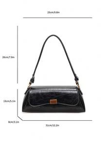 女士极简主义小众通勤腋下包，春夏新款时尚复古百搭斜挎法棍包 - 黑色 - 查看 8