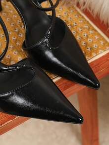 Tacones altos para mujer de talla grande, stilettos de punta fina, elegantes para fiesta, trabajo, uso casual, sexy para primavera/otoño - Negro - Ver 7