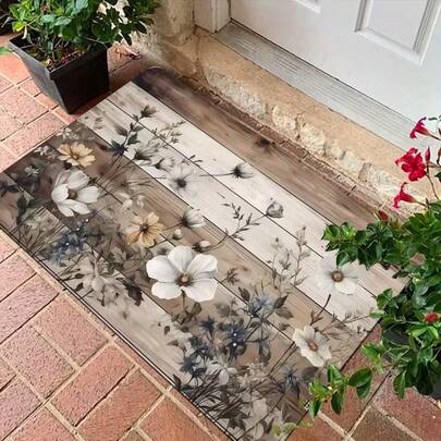 1 件复古花卉印花门垫，木纹主题，室内外皆宜 - 非常适合用作玄关、浴室、房间、厨房装饰和礼品，防滑地毯，适用于客厅、卧室，可爱美观的家居装饰，门垫，小地毯，迎宾垫，地毯，地垫，户外门垫，厨房地毯，家居装饰，前门垫，小地毯，户外垫，家居装饰，地毯，花园地毯