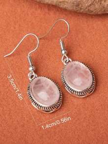 1 Pair Vintage Oval Rose Quartz Versatile Holiday Style Earrings, Multiple Colors Available (Natural Stone Texture May Vary) - 粉色 - 查看 4