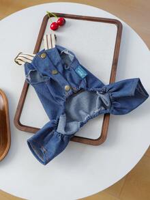 PETCIRCLE 1件宠物衣服，狗狗/猫咪套装，小型犬/幼犬休闲可爱舒适字母熊图案配套裤子 - 藍色 - 查看 7