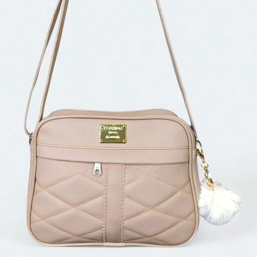 Women's Small Shoulder Bag, Reinforced Crossbody Bag + Keychain, Fashion Blogger Style - 米色 - 查看 1