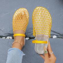 Fashionable Wide Mesh Woven Hollow Roman Sandals, Flat Round Toe Fisherman Slip-On Mules For Summer - Yellow - View 11