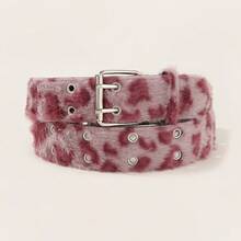 1 Piece Of Fashionable Faux Leopard Print Plush Pin Buckle Women's Belt, Punk Style Women's Belt, Retro Millennium Hottie Style Y2k Women's Belt, Comfortable And Cute Women's Belt, Versatile Pants, Dress And Skirt Belt, Suitable For Daily Commuting, Casual Wear, Partying, And As A Gift. - Hồng - Xem 4