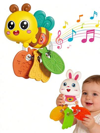 Infant And Toddler Teething Rattle Toy, An Educational Toy That Helps Develop Hand-Eye Coordination. It Features Cute Cartoon Designs, Such As Bees, Penguins, And Rabbits, And Is A Suitable Gift For Newborn Boys And Girls