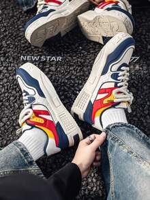 New Arrival Men's Versatile Niche Original Casual Sneakers, Thick Sole Anti-Slip Athletic Shoes, Random Graffiti Pattern - Blue - View 5