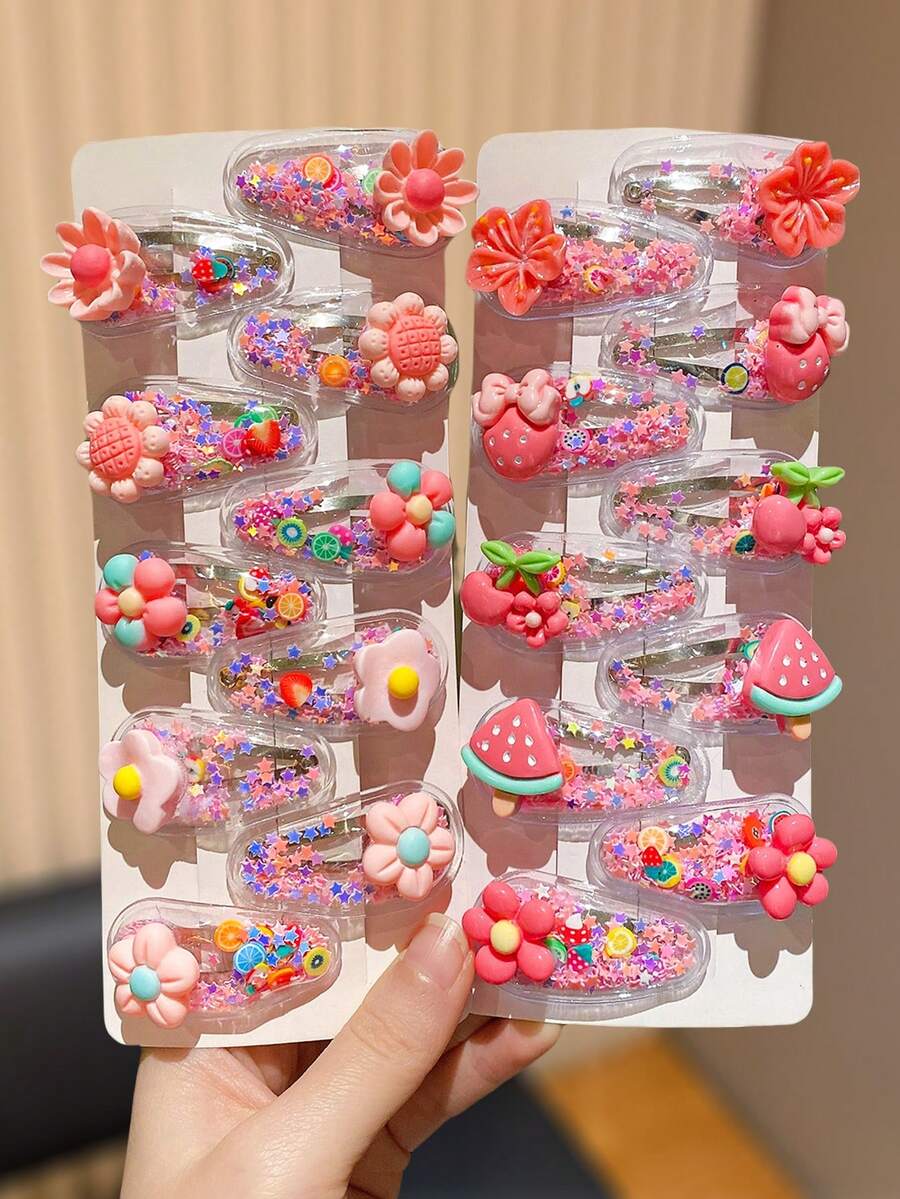 Set de 10/20 piezas de pasadores para el cabello con diseños de frutas y flores coloridos, gran regalo para adolescentes, apropiados para uso diario en todas las estaciones
