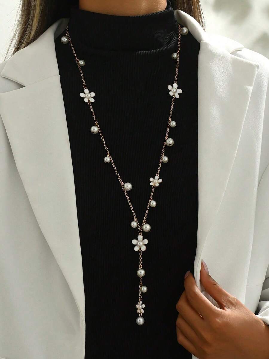 1 Piece Of European And American Retro Multi-Layer Imitation Pearl Necklace, Fashionable Long Necklace, Suitable For Women's Daily Wear With Spring And Summer Accessories And Pendants - Nhiều màu - Xem 1