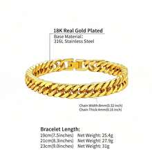Vòng tay dây xích thép không gỉ kiểu Miami 8mm, dành cho cả nam và nữ. - Vàng - Xem 3