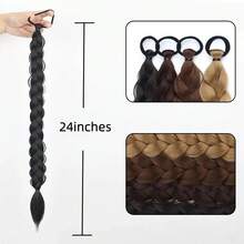 Synthetic Long Twist Braid Ponytail Extensions With Rubber Band 24 Inch Boxing Braided Hair Extensions For Women Daily Use,Braided Long Ponytail Extensions With Elastic Band Hair Black Brown Blonde Braids Pony Tail Hair,Girls Daily, Music Festival - Multicolor - View 8